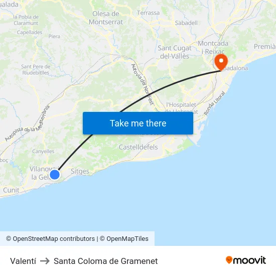 Valentí to Santa Coloma de Gramenet map