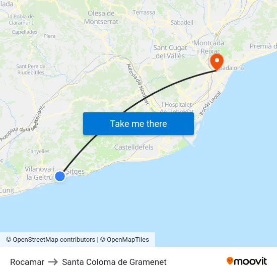 Rocamar to Santa Coloma de Gramenet map