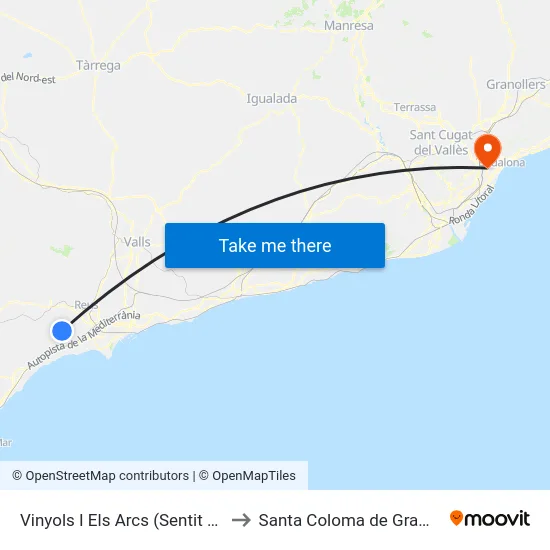 Vinyols I Els Arcs (Sentit Reus) to Santa Coloma de Gramenet map