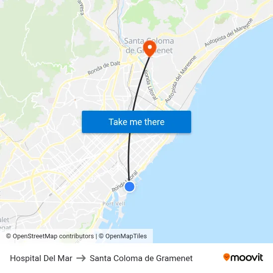 Hospital Del Mar to Santa Coloma de Gramenet map