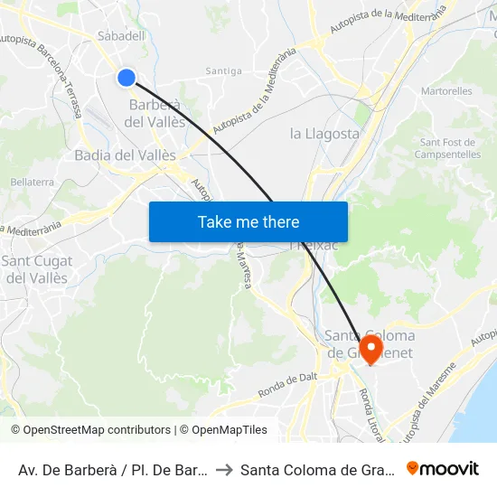 Av. De Barberà / Pl. De Barcelona to Santa Coloma de Gramenet map