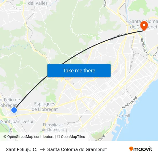 Sant Feliu|C.C. to Santa Coloma de Gramenet map