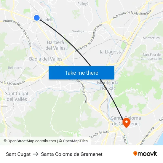 Sant Cugat to Santa Coloma de Gramenet map
