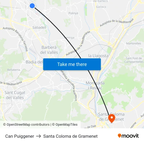 Can Puiggener to Santa Coloma de Gramenet map