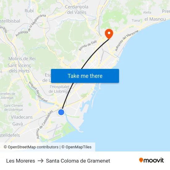 Les Moreres to Santa Coloma de Gramenet map