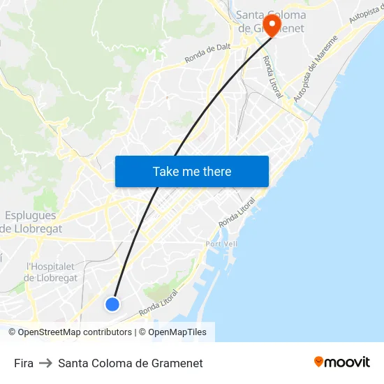 Fira to Santa Coloma de Gramenet map