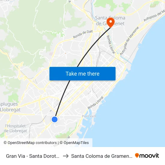 Gran Via - Santa Dorotea to Santa Coloma de Gramenet map