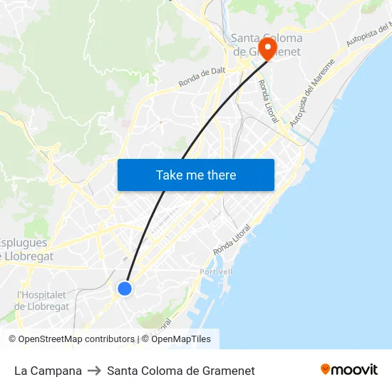 La Campana to Santa Coloma de Gramenet map