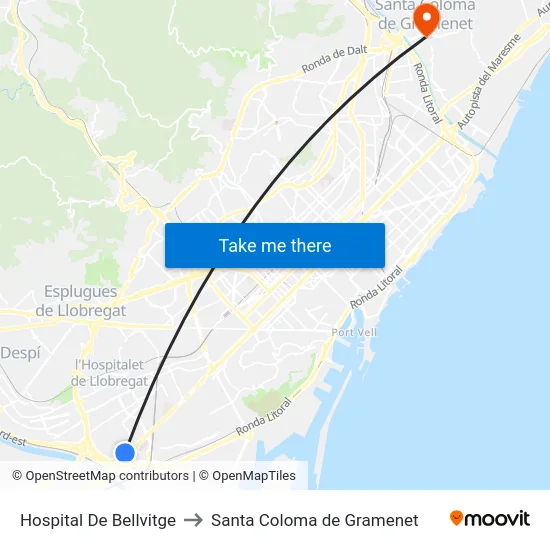 Hospital De Bellvitge to Santa Coloma de Gramenet map
