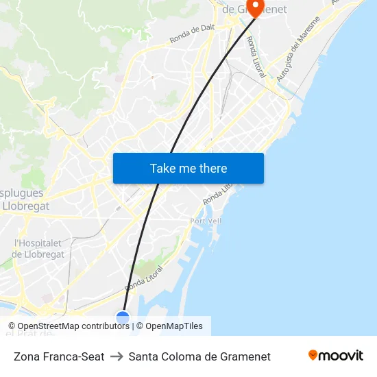 Zona Franca-Seat to Santa Coloma de Gramenet map