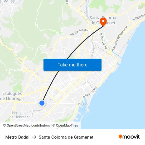 Metro Badal to Santa Coloma de Gramenet map
