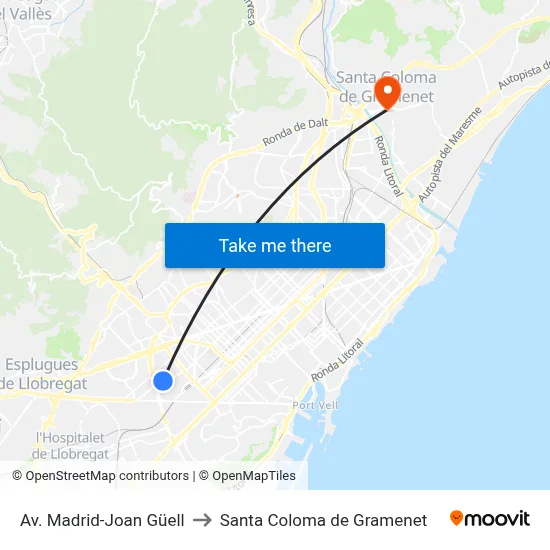 Av. Madrid-Joan Güell to Santa Coloma de Gramenet map