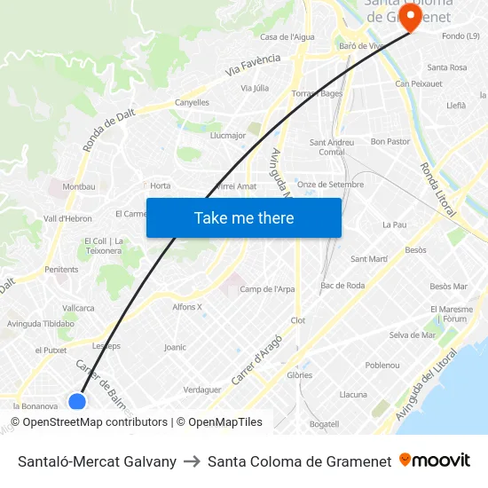 Santaló-Mercat Galvany to Santa Coloma de Gramenet map