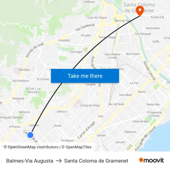 Balmes-Via Augusta to Santa Coloma de Gramenet map