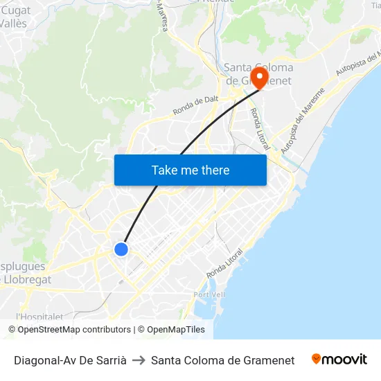 Diagonal-Av De Sarrià to Santa Coloma de Gramenet map