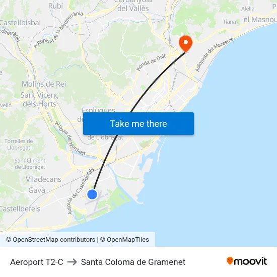 Aeroport T2 C to Santa Coloma de Gramenet map