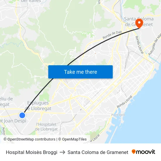Hospital Moisès Broggi to Santa Coloma de Gramenet map