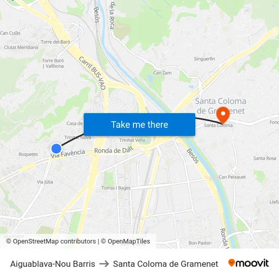 Aiguablava-Nou Barris to Santa Coloma de Gramenet map