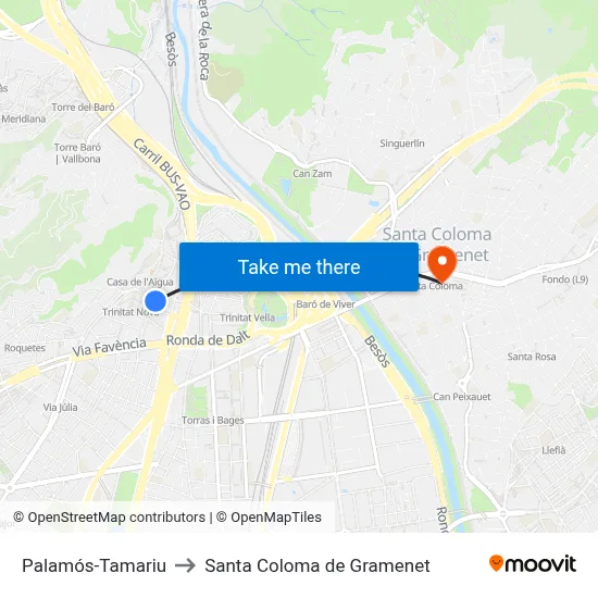 Palamós-Tamariu to Santa Coloma de Gramenet map
