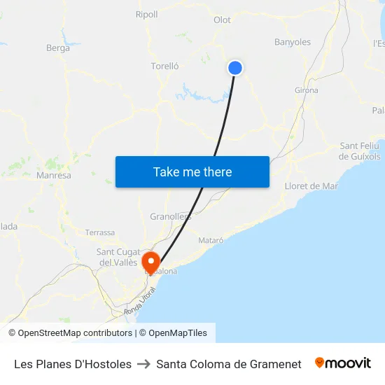 Les Planes D'Hostoles to Santa Coloma de Gramenet map