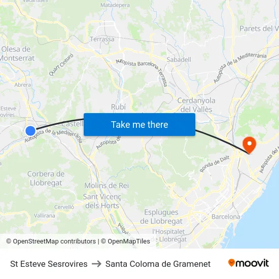 St Esteve Sesrovires to Santa Coloma de Gramenet map