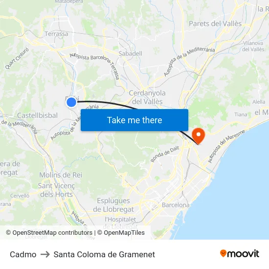Cadmo to Santa Coloma de Gramenet map