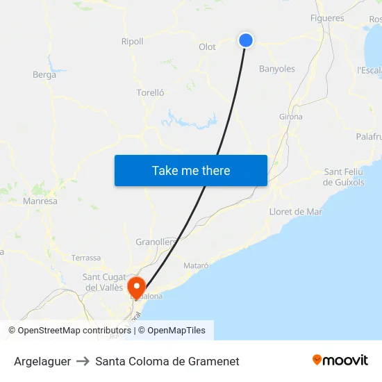 Argelaguer to Santa Coloma de Gramenet map