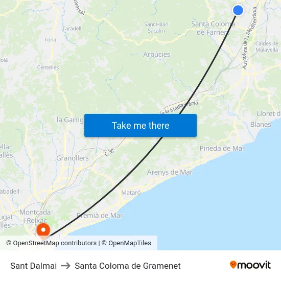 Sant Dalmai to Santa Coloma de Gramenet map