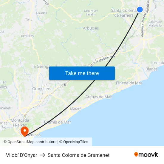 Vilobí D'Onyar to Santa Coloma de Gramenet map