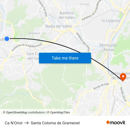 Ca N'Oriol to Santa Coloma de Gramenet map