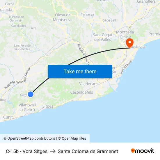 C-15b - Vora Sitges to Santa Coloma de Gramenet map