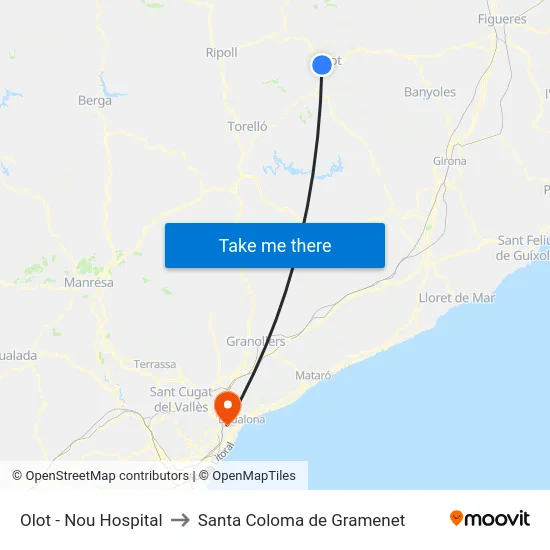 Olot - Nou Hospital to Santa Coloma de Gramenet map