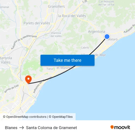 Blanes to Santa Coloma de Gramenet map