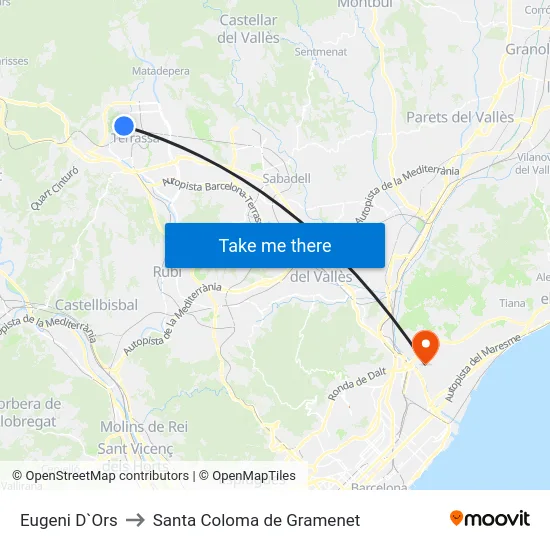 Eugeni D`Ors to Santa Coloma de Gramenet map