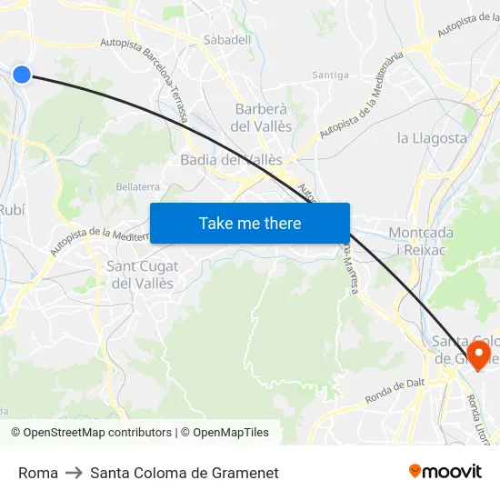 Roma to Santa Coloma de Gramenet map