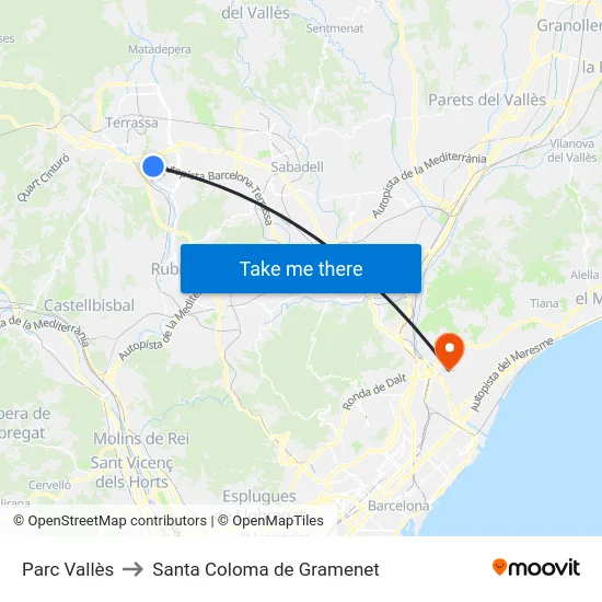 Parc Vallès to Santa Coloma de Gramenet map