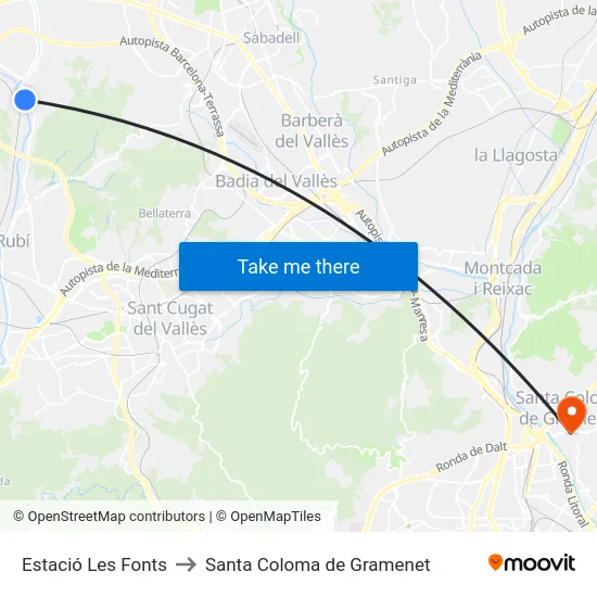 Estació Les Fonts to Santa Coloma de Gramenet map