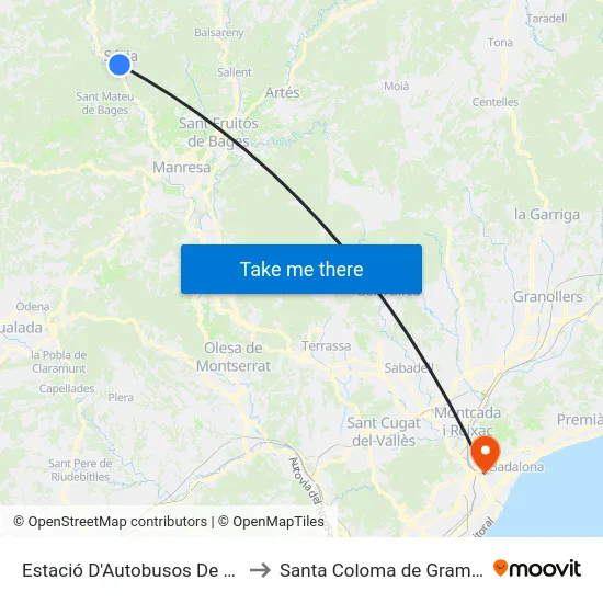 Estació D'Autobusos De Súria to Santa Coloma de Gramenet map