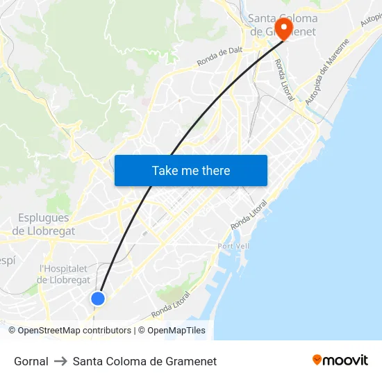 Gornal to Santa Coloma de Gramenet map