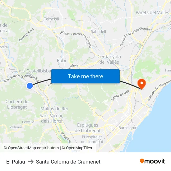 El Palau to Santa Coloma de Gramenet map