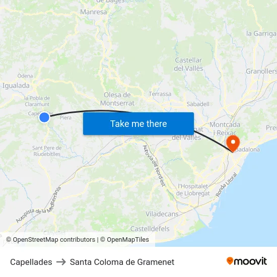 Capellades to Santa Coloma de Gramenet map