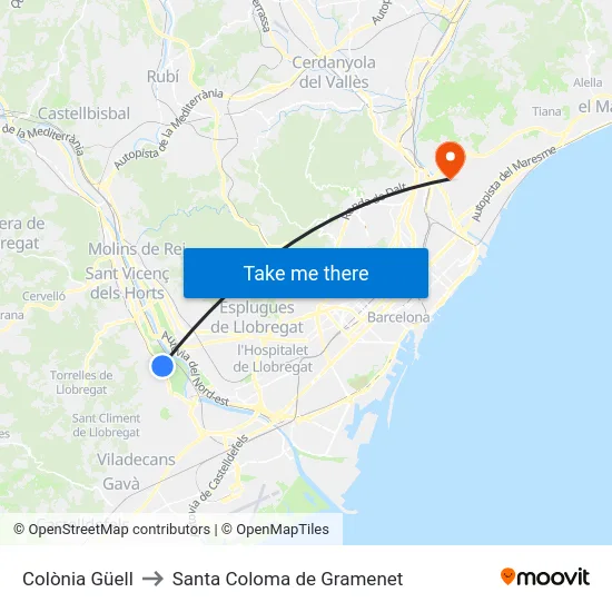 Colònia Güell to Santa Coloma de Gramenet map