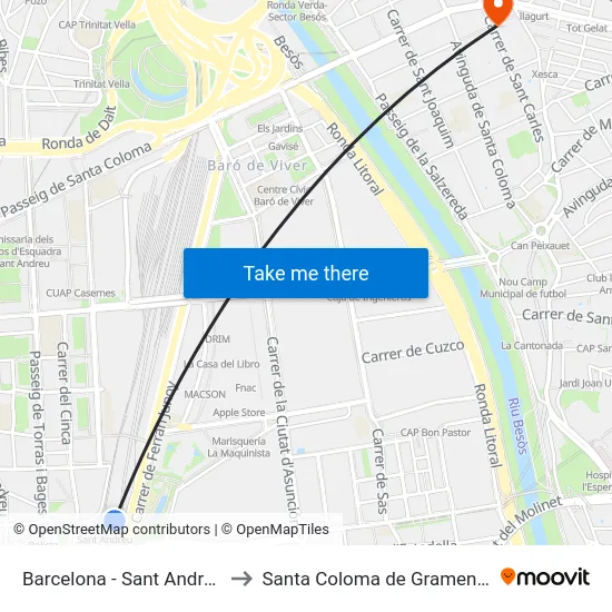Barcelona - Sant Andreu to Santa Coloma de Gramenet map