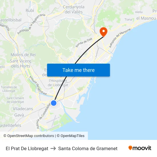 El Prat De Llobregat to Santa Coloma de Gramenet map