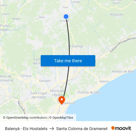 Balenyà - Els Hostalets to Santa Coloma de Gramenet map