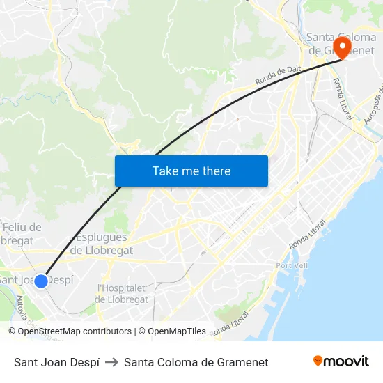 Sant Joan Despí to Santa Coloma de Gramenet map