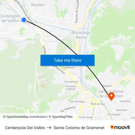 Cerdanyola Del Vallès to Santa Coloma de Gramenet map