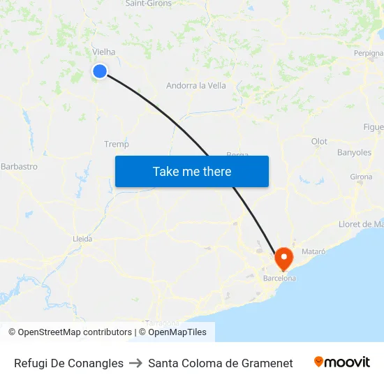 Refugi De Conangles to Santa Coloma de Gramenet map