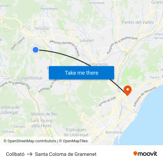 Collbató to Santa Coloma de Gramenet map