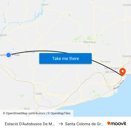 Estació D’Autobusos De Mollerussa to Santa Coloma de Gramenet map